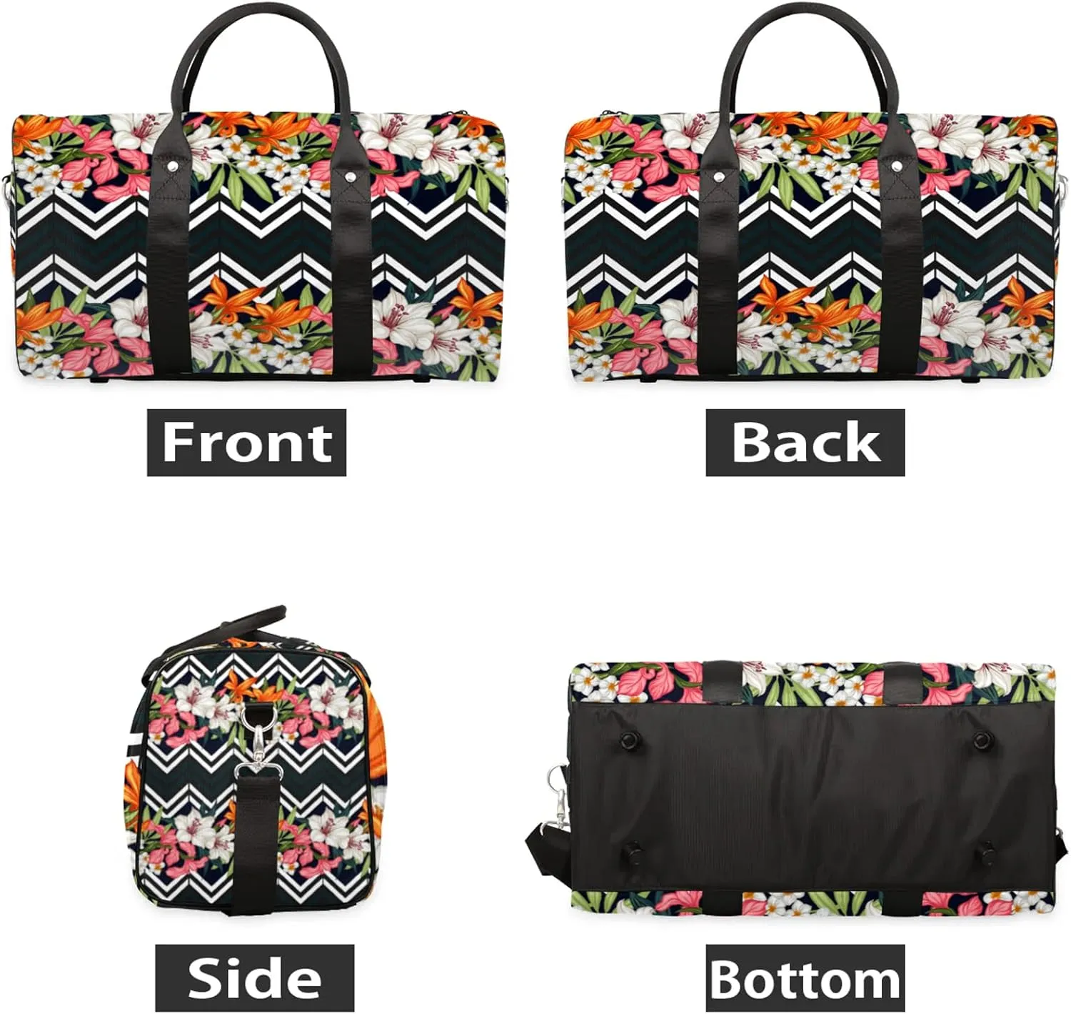 Tropical Flower Travel Duffle Bag, Weekender Bags for Women Men Palm Leaf Carry on Overnight Bag Waterproof Gym Bags, Hospital Bag for Labor and Delivery