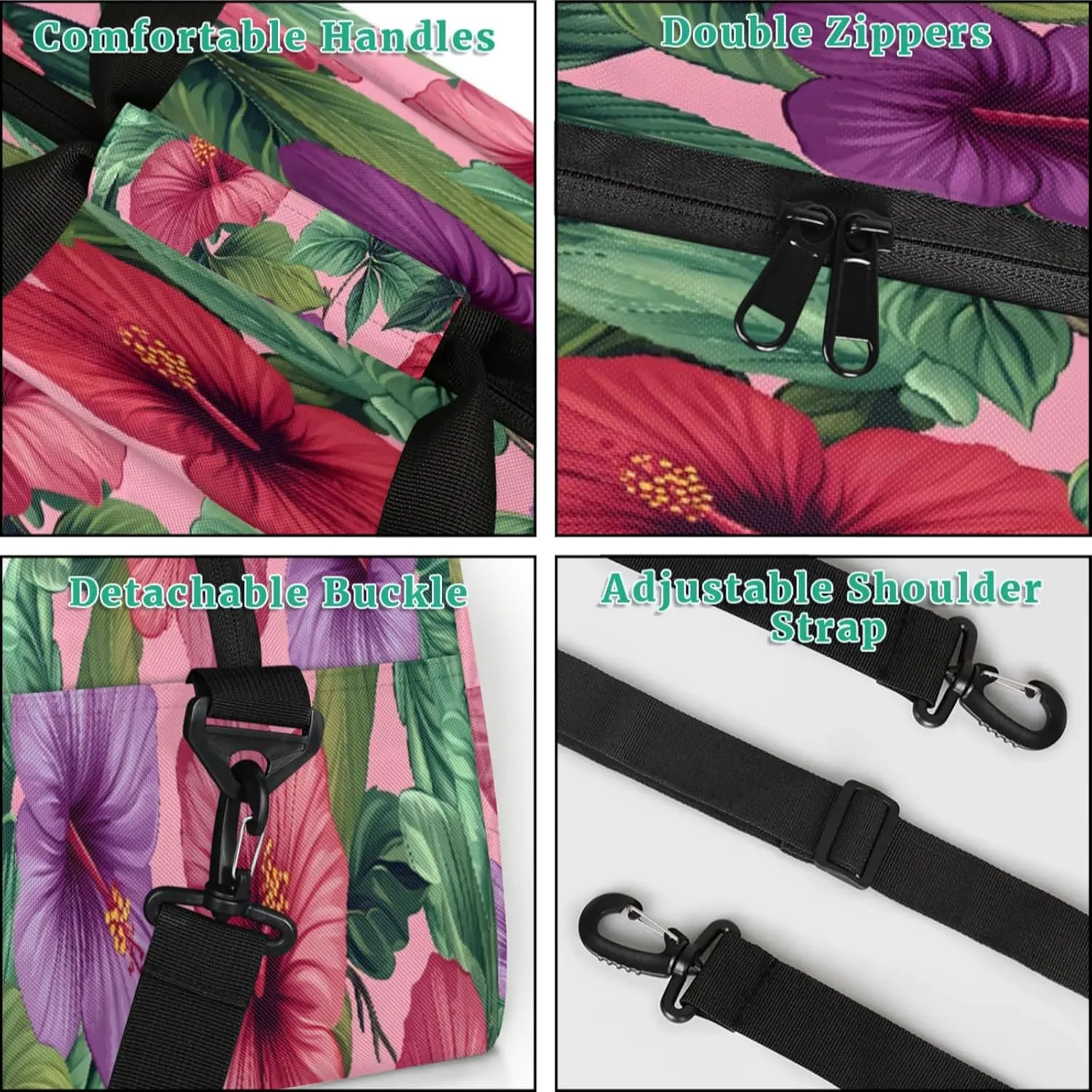 Tropical Leaves Flower Small Gym Bag for Women Men, Floral Travel Duffle Bag Workout Dance Tote Bag Carry On Overnight Weekender Bag