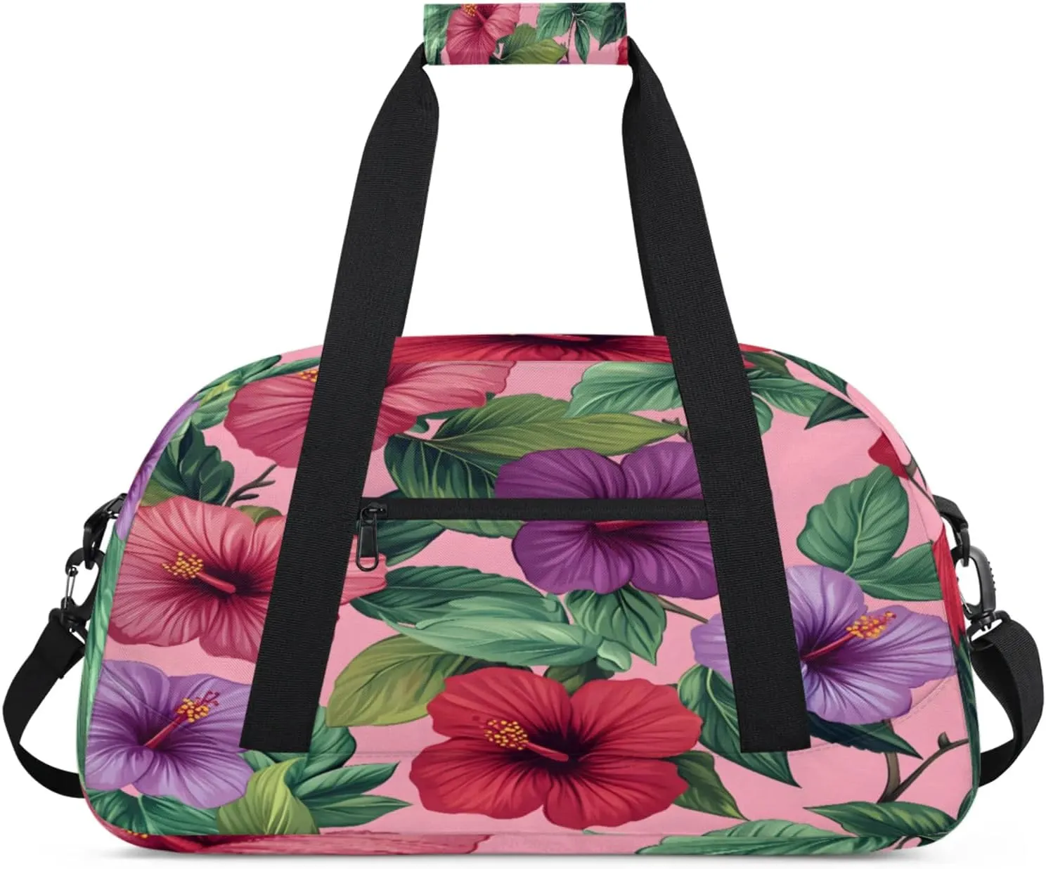 Tropical Leaves Flower Small Gym Bag for Women Men, Floral Travel Duffle Bag Workout Dance Tote Bag Carry On Overnight Weekender Bag