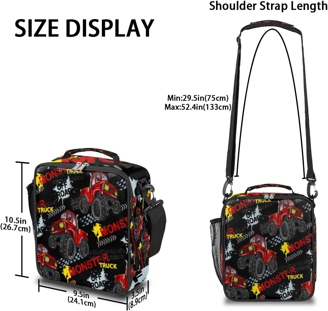 TropicalLife Monster Truck Reusable Insulated Lunch Box For Boy, Car Kids Tote Bag for School Office Work Picnic Beach Hiking