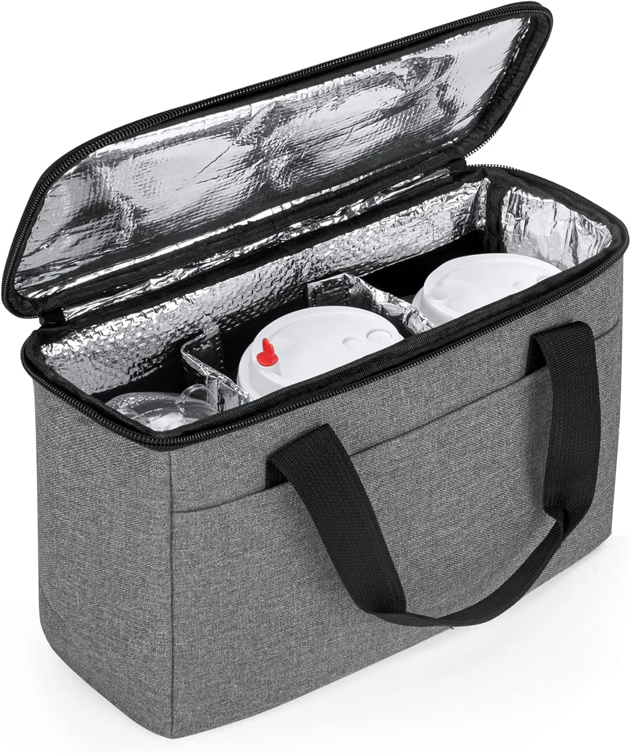 Trunab Reusable 3 Cups Drink Carrier for Delivery with Adjustable Dividers, Insulated Drink Caddy Holder Bag for Take Out, Beverages Carrier Tote with Handle for Outdoors,Patented Design, Grey