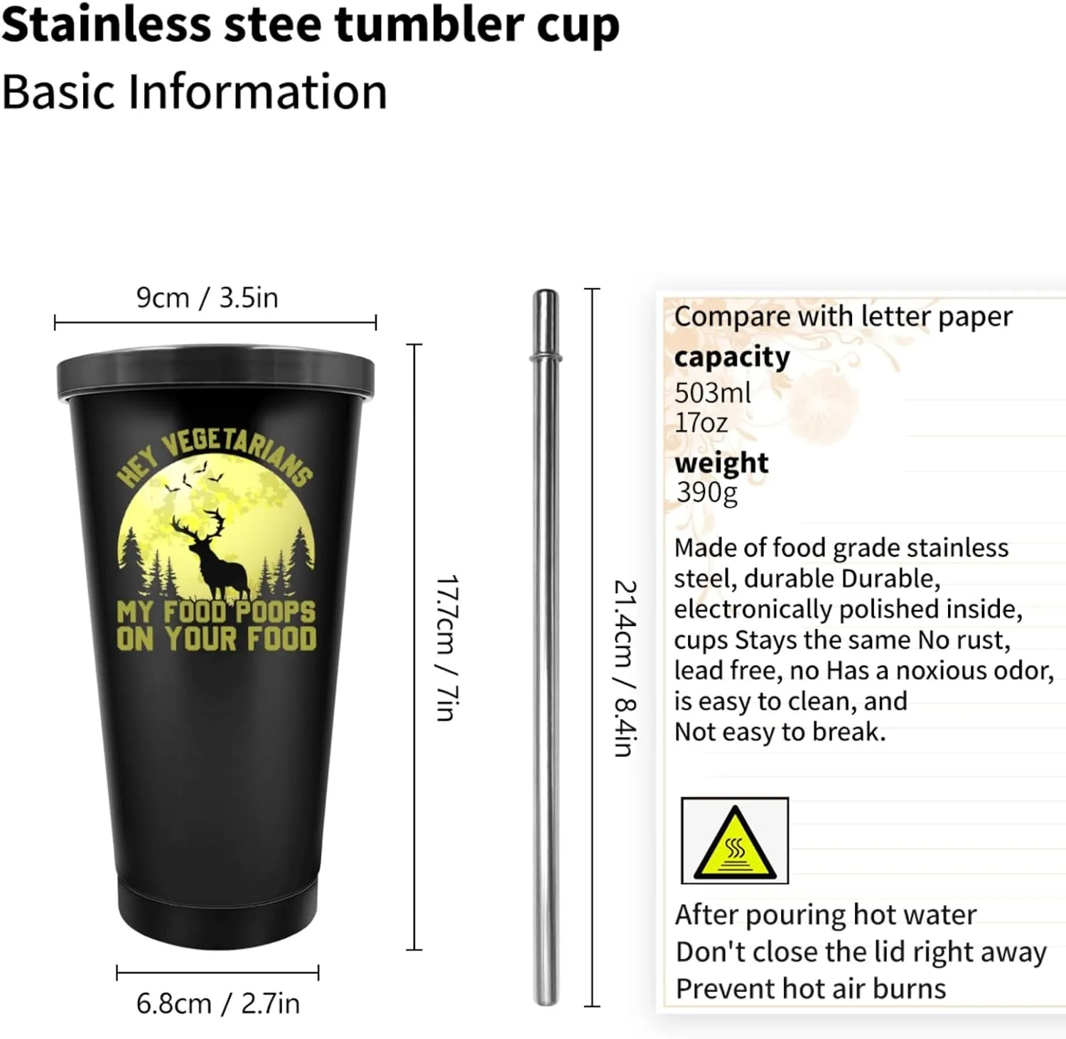Tumbler Hey Vegetarians, My Food Poops On Your Food Tumbler Insulated Stainless Tumbler with Lids and Straws Christmas Gift for Mom for Outdoor