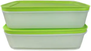 Tupperware Freezer Containers 1.0 L Green/White Flat (2) Ice Crystal Ice Crystal