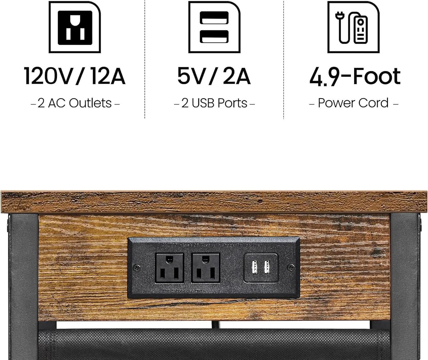 TUTOTAK C Shaped End Table with Charging Station, Side Table for Sofa, Couch with Storage Bag, Set of 2, TV Tray with 2 USB Ports and Outlets for Living Room, Bedroom, Brown TB01BB0242