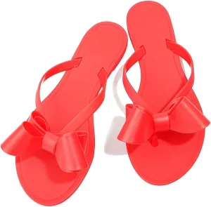 TYFLOVE Women Rivet Flip Flops Studded Jelly Thong Sandals with Bow Summer Bowtie Flat Beach Rain Shoes