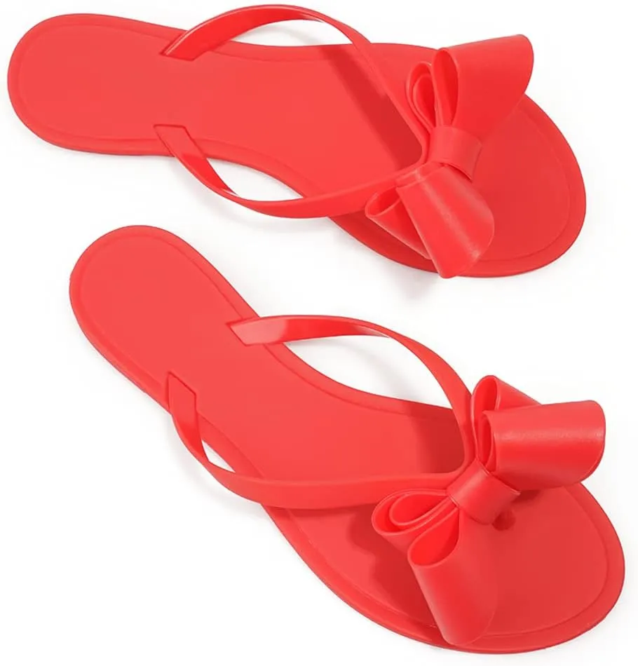 TYFLOVE Women Rivet Flip Flops Studded Jelly Thong Sandals with Bow Summer Bowtie Flat Beach Rain Shoes