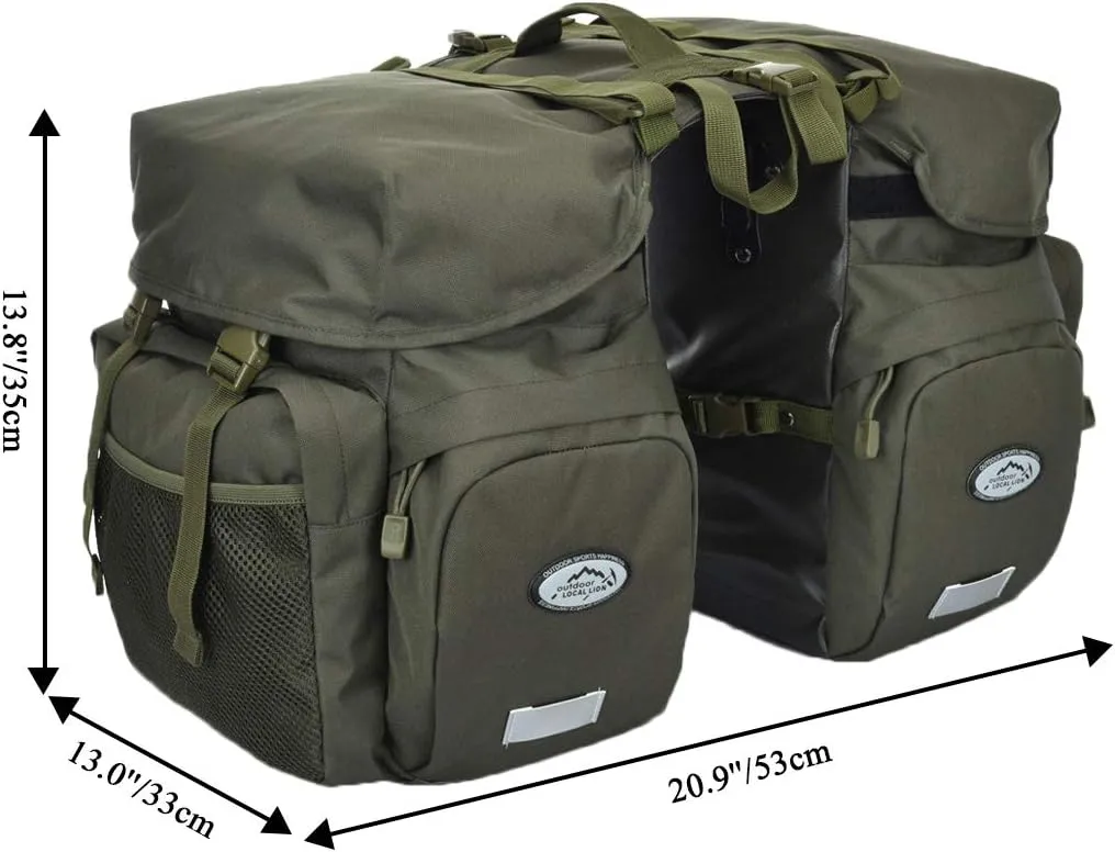 UNISTRENGH 50L Bike Pannier Bag Multifunction Riding Bag Water Resistant Bicycle Rear Seat Bag Rack Trunk Carrier Bags - Rain Cover Included (Military Green)