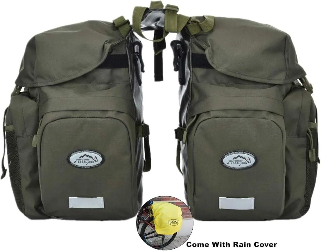 UNISTRENGH 50L Bike Pannier Bag Multifunction Riding Bag Water Resistant Bicycle Rear Seat Bag Rack Trunk Carrier Bags - Rain Cover Included (Military Green)