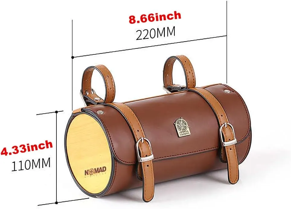 UNISTRENGH Retro Bike Handlebar Bag PU Leather Waterproof Pannier Bicycle Basket Front Pack Vintage Seat Rear Bags for Mountain Road MTB Bikes (Coffee)