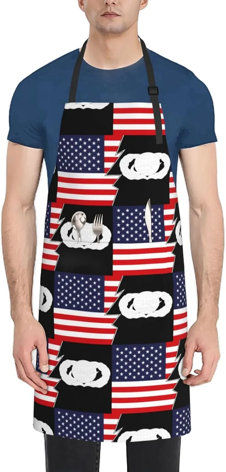 United States Air Force Manpower & Personnel Badge And America Apron For Men Women Gift Aprons Funny Cooking Chef Apron with Pockets Adjustable Neck Waterproof