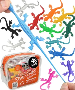 UpBrands 48 Super Stretchy Lizard Toys 3" Bulk Set, 12 Colors, Gecko Kit for Birthday Party Favors for Kids, Goodie Bags, Easter Egg Basket Stuffers, Pinata Filler, Classroom Prizes
