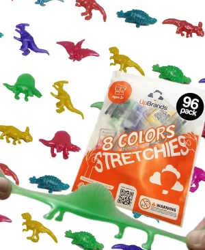 UpBrands 96 Stretchy Dinosaurs Toys 2 1/2 Inches Bulk Set, 8 Glitter Colors, Kit for Birthday Party Favors for Kids, Goodie Bags, Easter Egg Basket Stuffers, Pinata Filler, Students Rewards