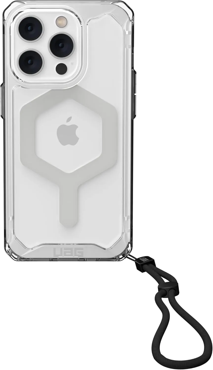 URBAN ARMOR GEAR UAG iPhone 14 Pro Case 6.1" Plyo Clear Ice - Compatible with MagSafe Lightweight Rugged Protective Cover & Paracord Lanyard Adjustable Wrist Strap Bundle Set