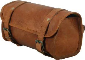 Urooj Handicraft Genuine Goat Leather Vintage Motorcycle 2 Strap Buckle Closure Tool Brown Bag Quick Release Clasp REINFORCED for handlebars,Forks, Sissy Bar - 10" Christmas New Year Gift Idea