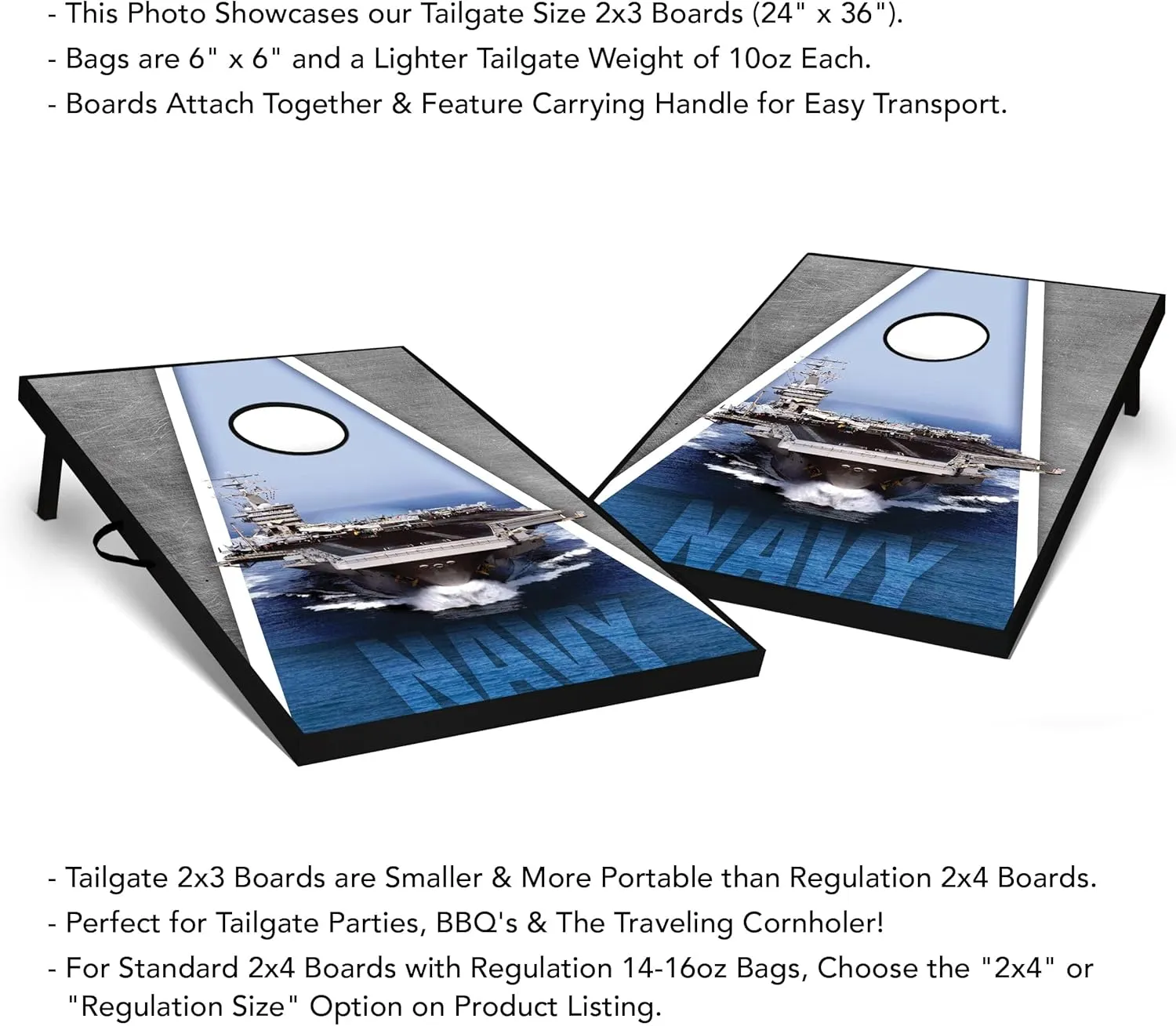 US Navy Cornhole Boards - Choose Your Options, Includes 2 Boards and 8 Bags