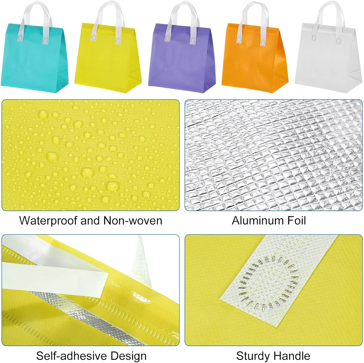 uxcell 100pcs Insulated Take Out Bags, 9.4" x 5.9" x 10.2" Insulated Take Away Bags Thermal Disposable Lunch Bags Disposable Cooler Bags for Hot Cold Food Catering Grocery Picnic Yellow