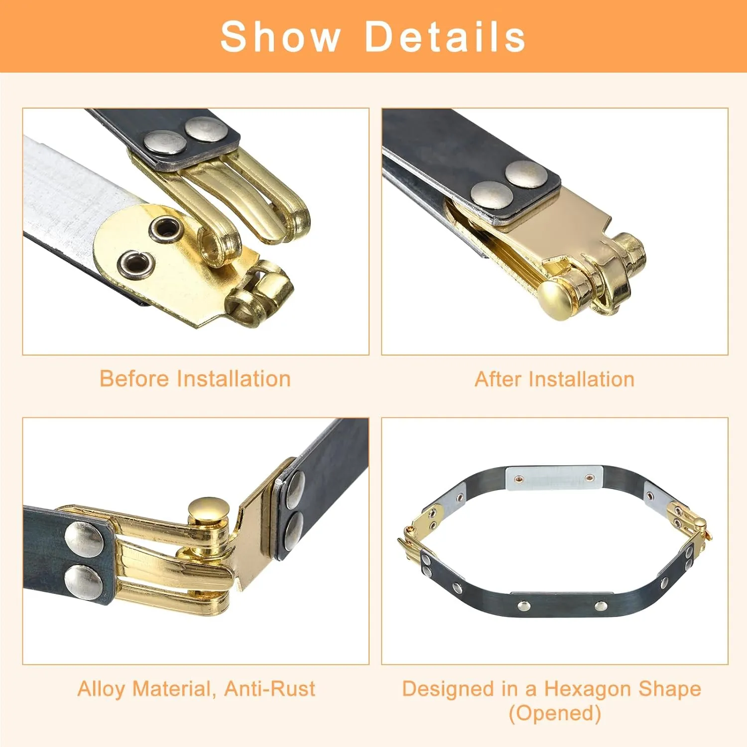 uxcell Metal Internal Flex Frames, 4Pcs 9.84"x0.55" Hexagon Lock Frame Kiss Lock Clasp Bag Frame Hardware Replacements for DIY Purse Handle Bag Making Sewing Craft Carpet