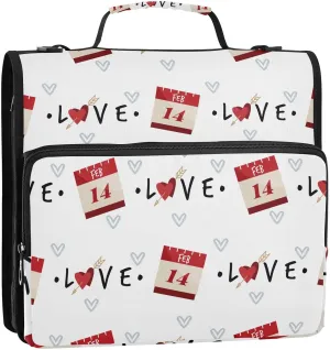 Valentine's Day Calendar February 3 Ring Zipper Binder Bag 1.5 Inch with Shoulder Strap Waterproof Multi-Pocket Zipper Organizer Comes with Shoulder Strap for School