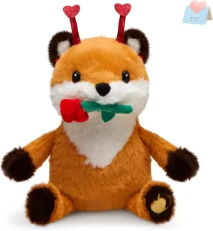 Valentine’s Day Love Rose Fox Plush Soft Stuffed Animal Romantic Cute Rose Fox Plush for Lovers/Girlfriends Valentine's Day Gifts 11 Inch