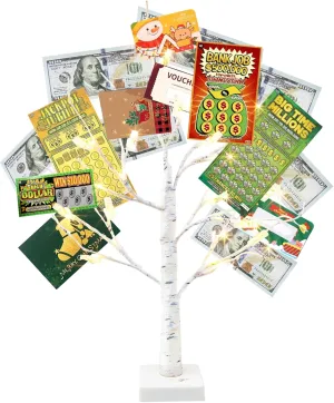 Vanthylit Money Tree Gift Holder, Lighted Tabletop Birch Tree with Clips and Greeting Cards, Photo Decorations for Birthday Wedding Christmas Graduation Gifts(24 LED Warm White)