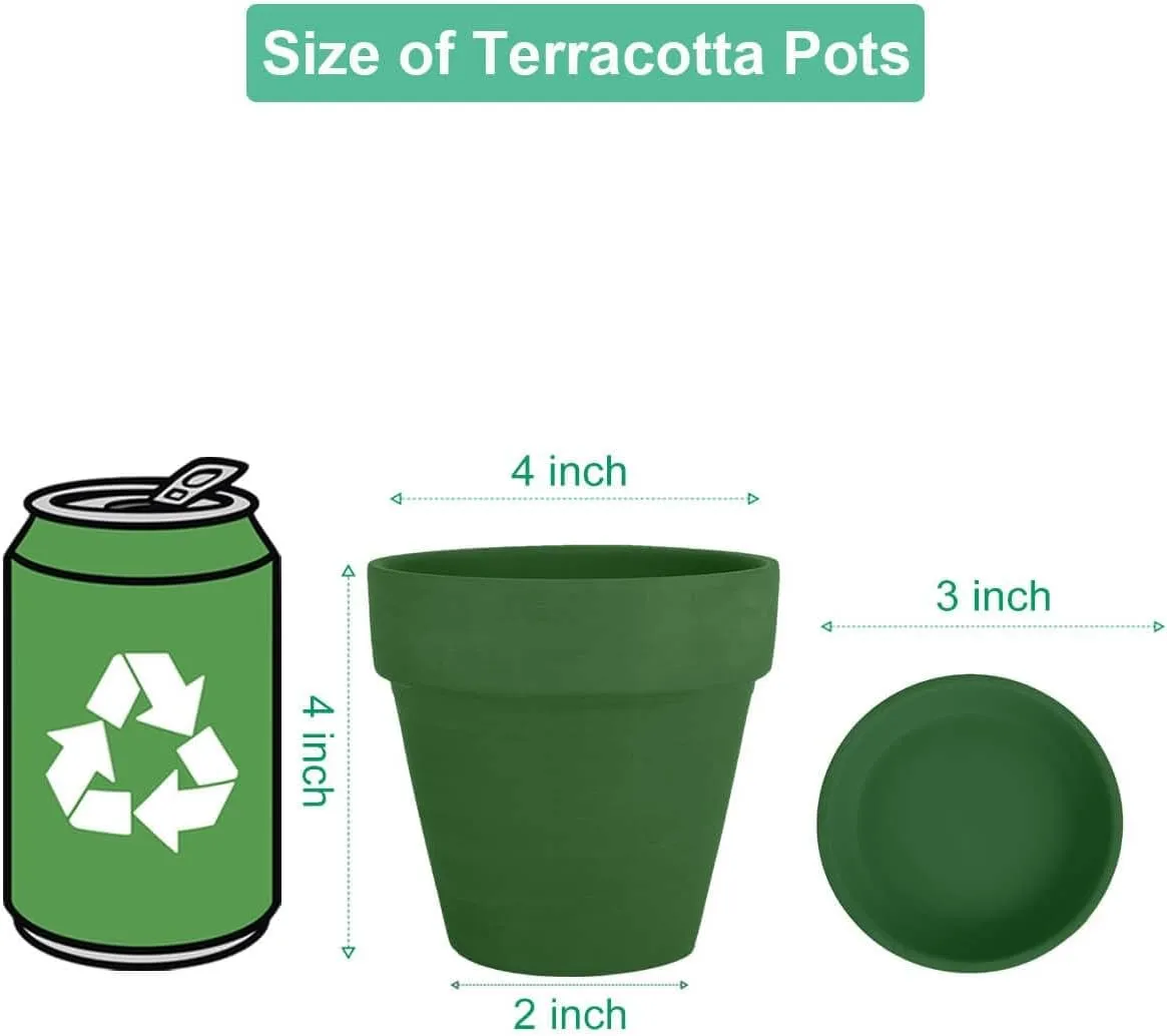 vensovo 4 Inch Small Green Terracotta Plant Pots with Saucer - 6 Pack Clay Flowerpots with Drainage, Great for Indoor Outdoor Plants, Crafts, Wedding Favor