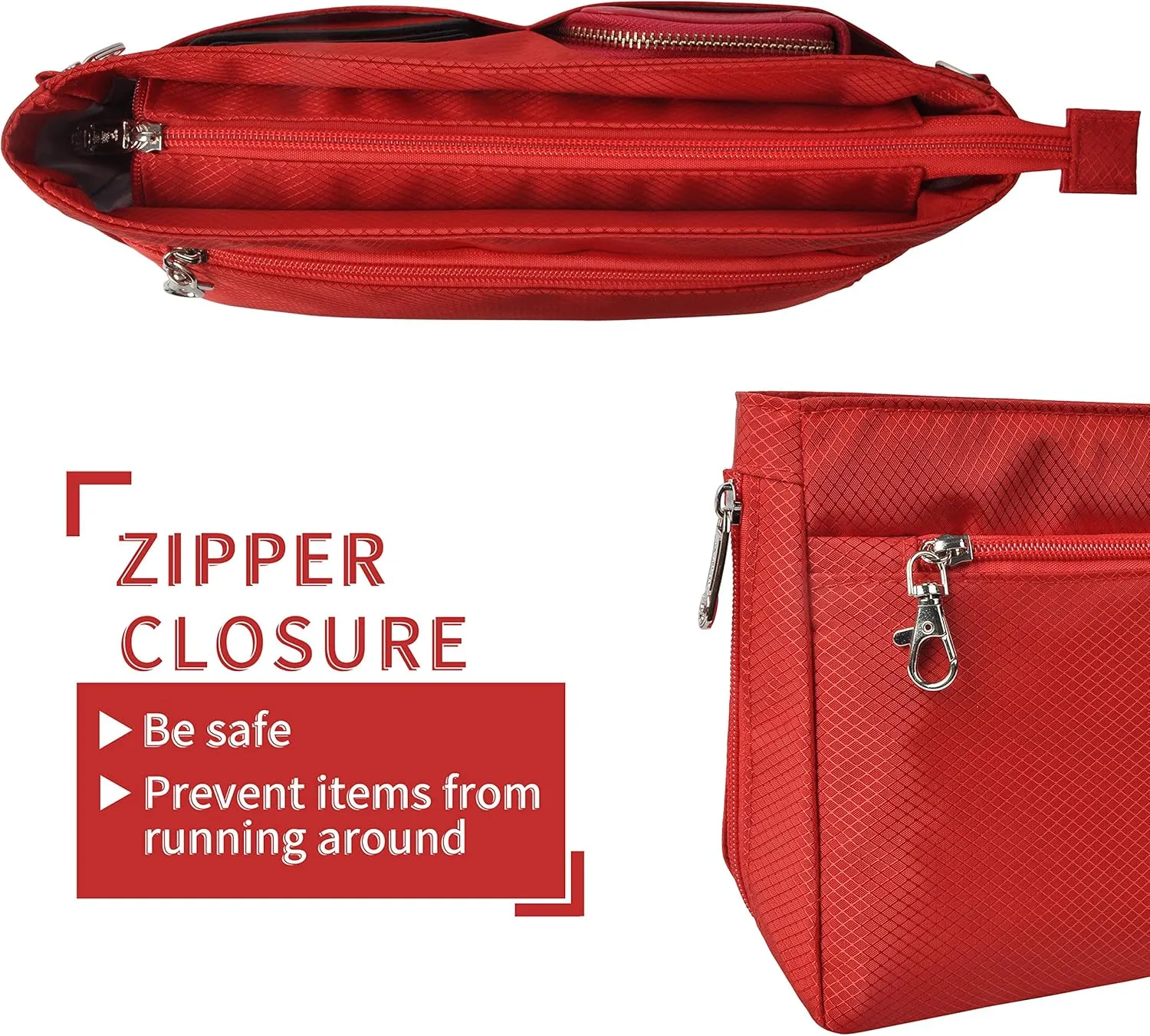 Vercord Expandable Nylon Handbag Purse Organizer Insert Liner Shaper Bag in Bag Red Medium