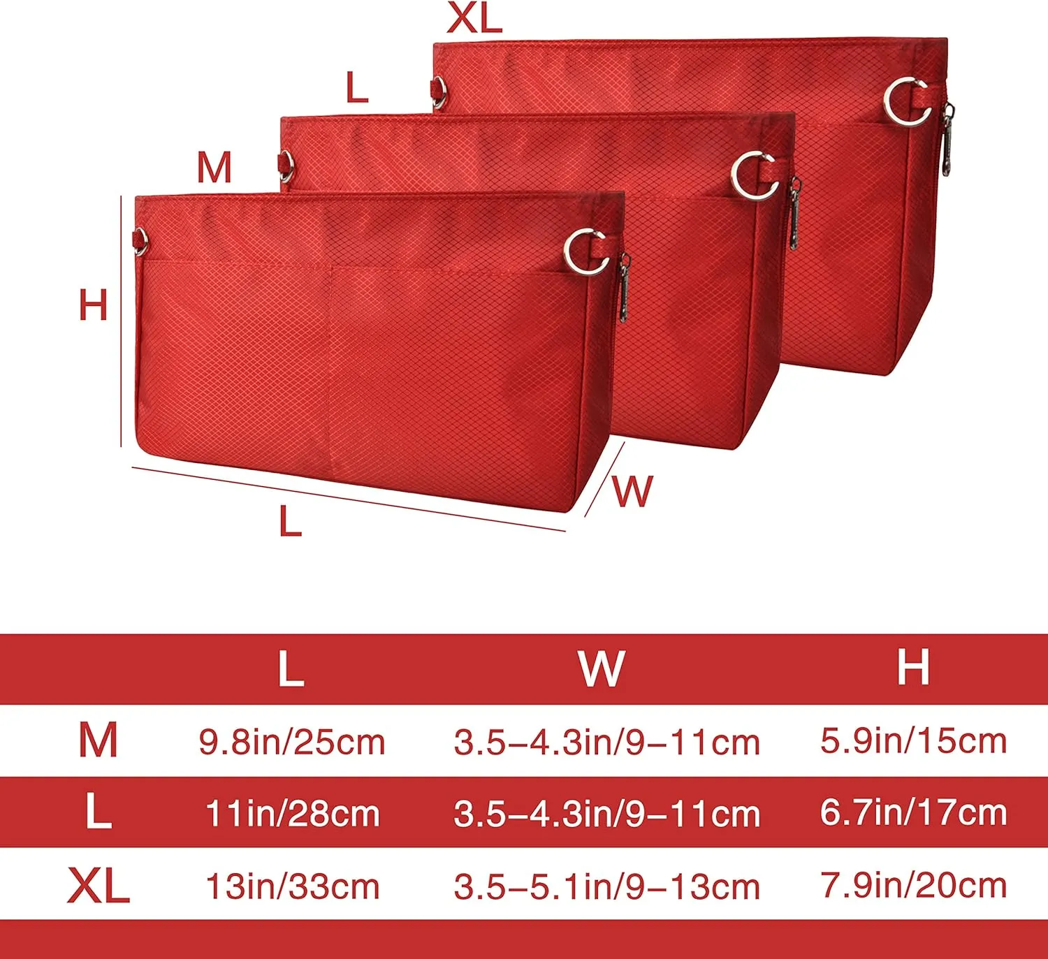 Vercord Expandable Nylon Handbag Purse Organizer Insert Liner Shaper Bag in Bag Red Medium
