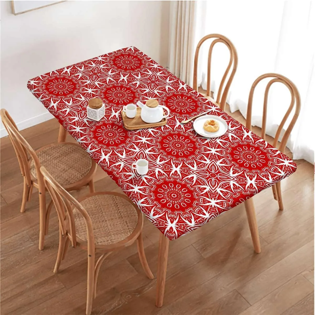 Vermilion White Rectangle Elastic Fitted Tablecloth Classic Silhouette Forest Springtime Tablecloth Elastic Edge Fitted Table Cover Leaves Flower Fits up 4 Foot Tables