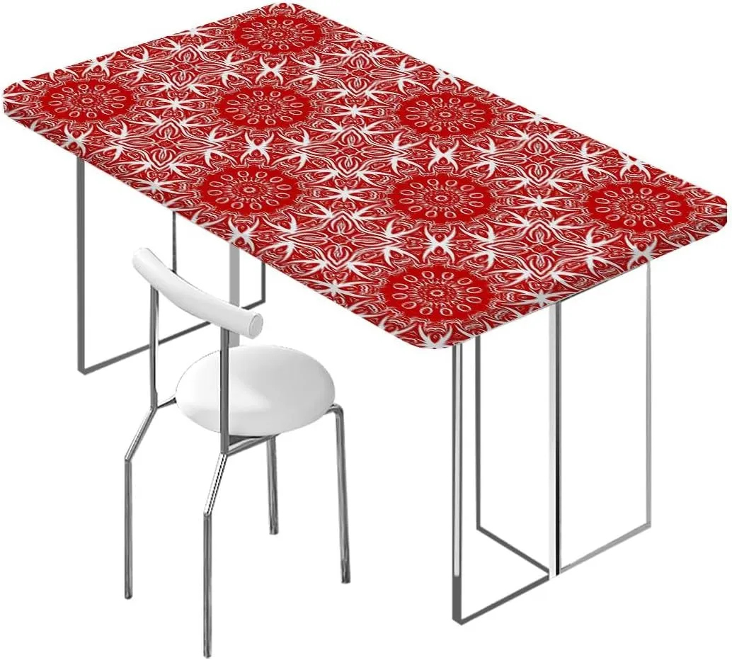 Vermilion White Rectangle Elastic Fitted Tablecloth Classic Silhouette Forest Springtime Tablecloth Elastic Edge Fitted Table Cover Leaves Flower Fits up 4 Foot Tables