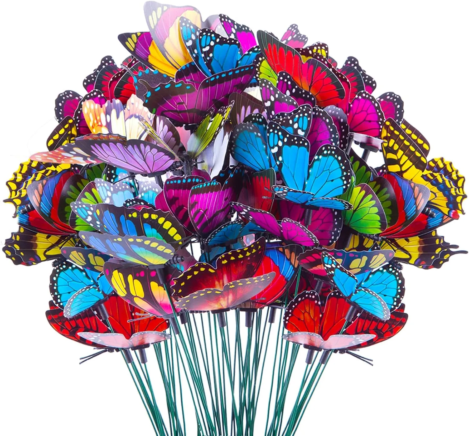 VGOODALL 50pcs Butterfly Garden Decorations, 11.5 inch Plastic Butterfly Stakes Ornaments Artificial Butterflies for Flower Bouquet Arrangements Crafts Outdoor Wall Patio Plant Yard Decor