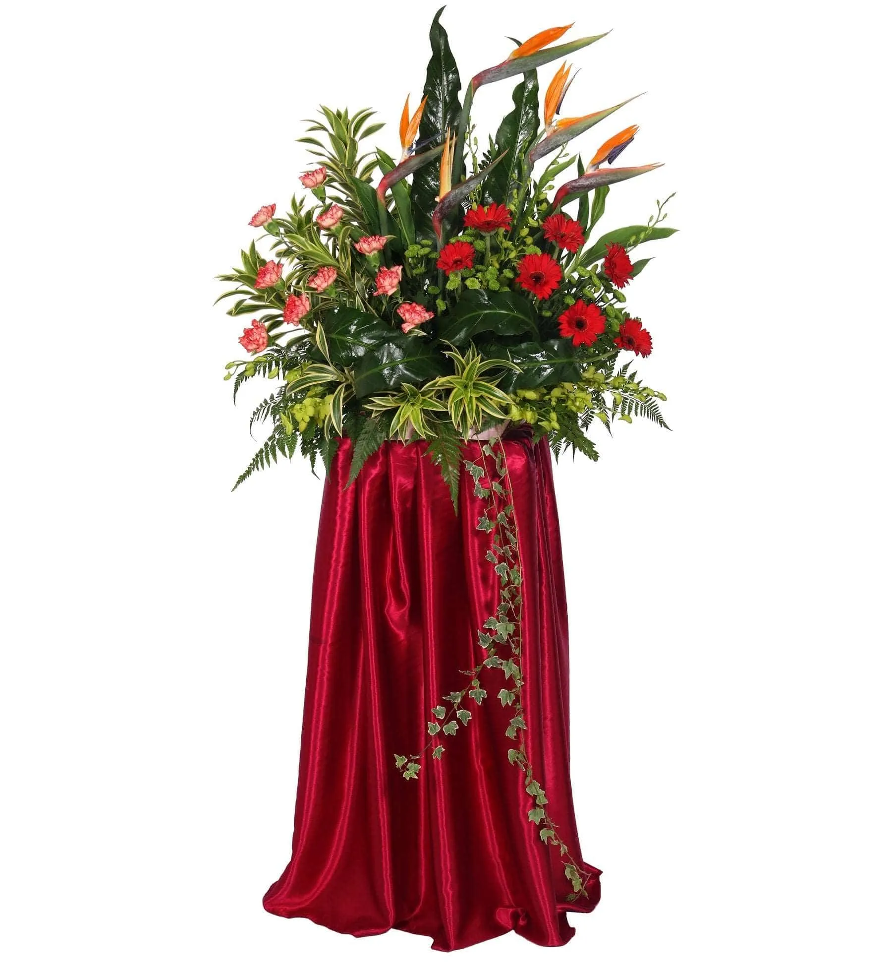 Vibrant Grand Opening Flower Stand with Birds of Paradise & Carnations | FO217