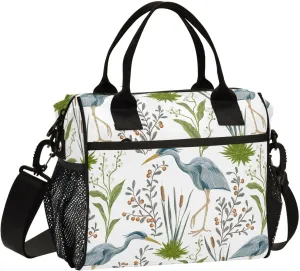 VIGTRO Herons Swamp Plants Insulated Lunch Bag Leakproof Lunch Box for Women Men Reusable Lunch Tote Bag with Adjustable Shoulder Strap for Office Picnic Travel Size S