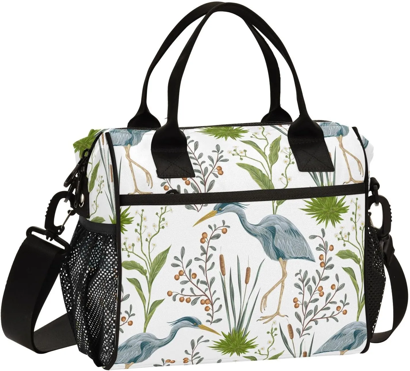VIGTRO Herons Swamp Plants Insulated Lunch Bag Leakproof Lunch Box for Women Men Reusable Lunch Tote Bag with Adjustable Shoulder Strap for Office Picnic Travel Size S