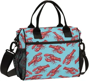 VIGTRO Marine Red Crayfish Insulated Lunch Bag Leakproof Lunch Box for Women Men Reusable Lunch Tote Bag with Adjustable Shoulder Strap for Office Picnic Travel Size M