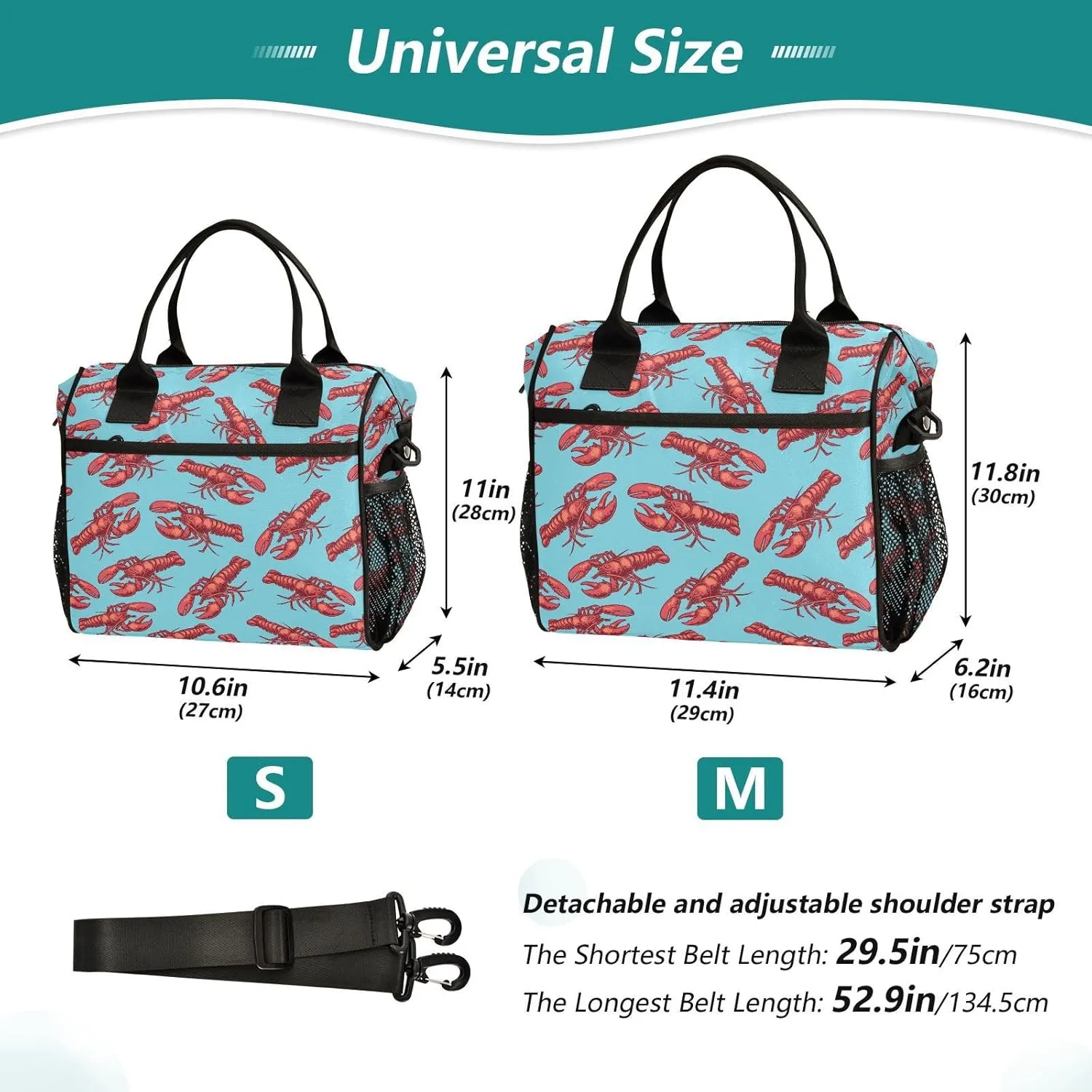 VIGTRO Marine Red Crayfish Insulated Lunch Bag Leakproof Lunch Box for Women Men Reusable Lunch Tote Bag with Adjustable Shoulder Strap for Office Picnic Travel Size M