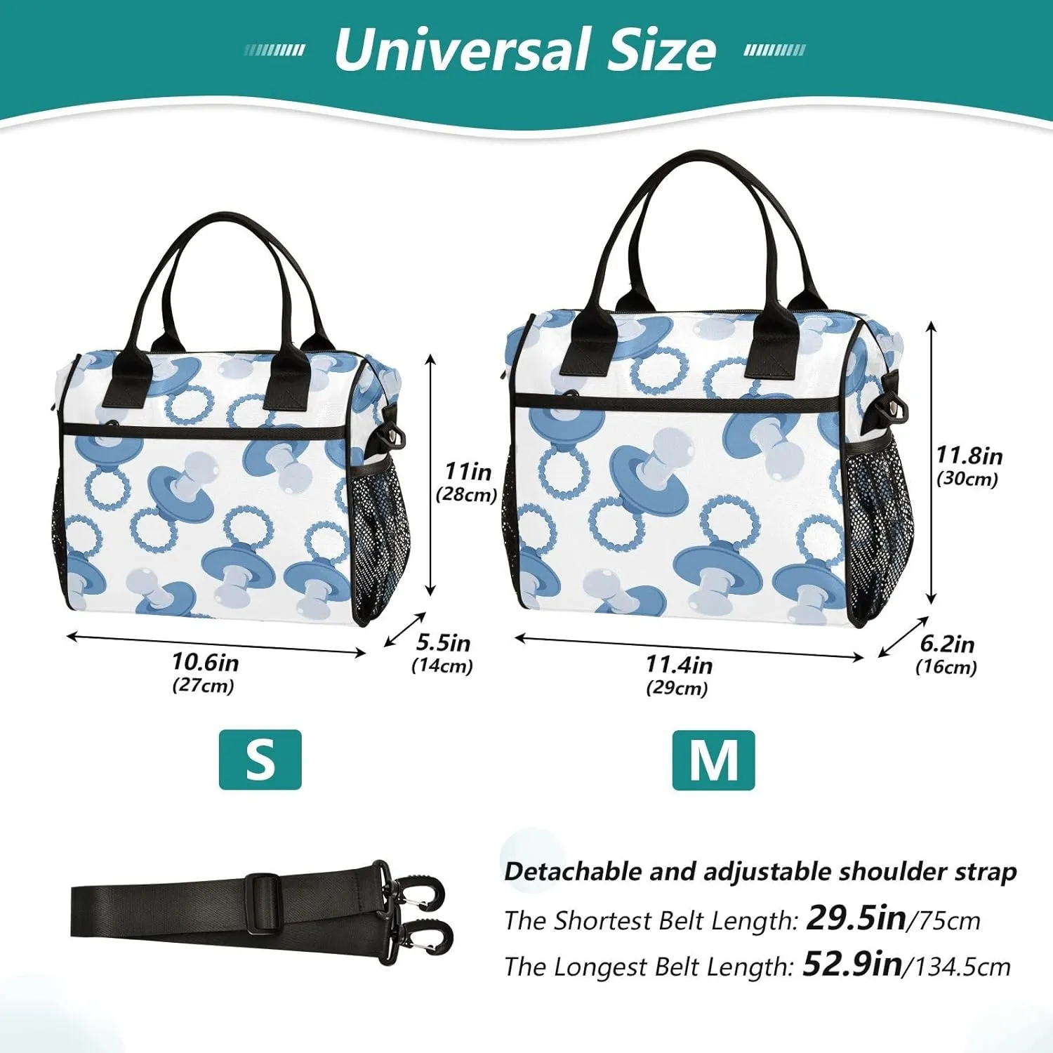 VIGTRO Nipple Pacifier Cartoon Pattern Insulated Lunch Bag Leakproof Lunch Box for Women Men Reusable Lunch Tote Bag with Adjustable Shoulder Strap for Office Picnic Travel Size S