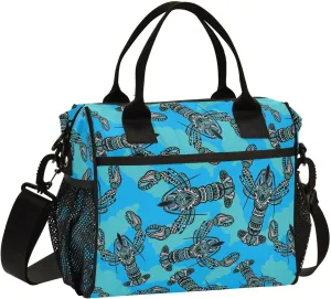 VIGTRO Seafood Lobster Blue Background Insulated Lunch Bag Leakproof Lunch Box for Women Men Reusable Lunch Tote Bag with Adjustable Shoulder Strap for Office Picnic Travel Size M