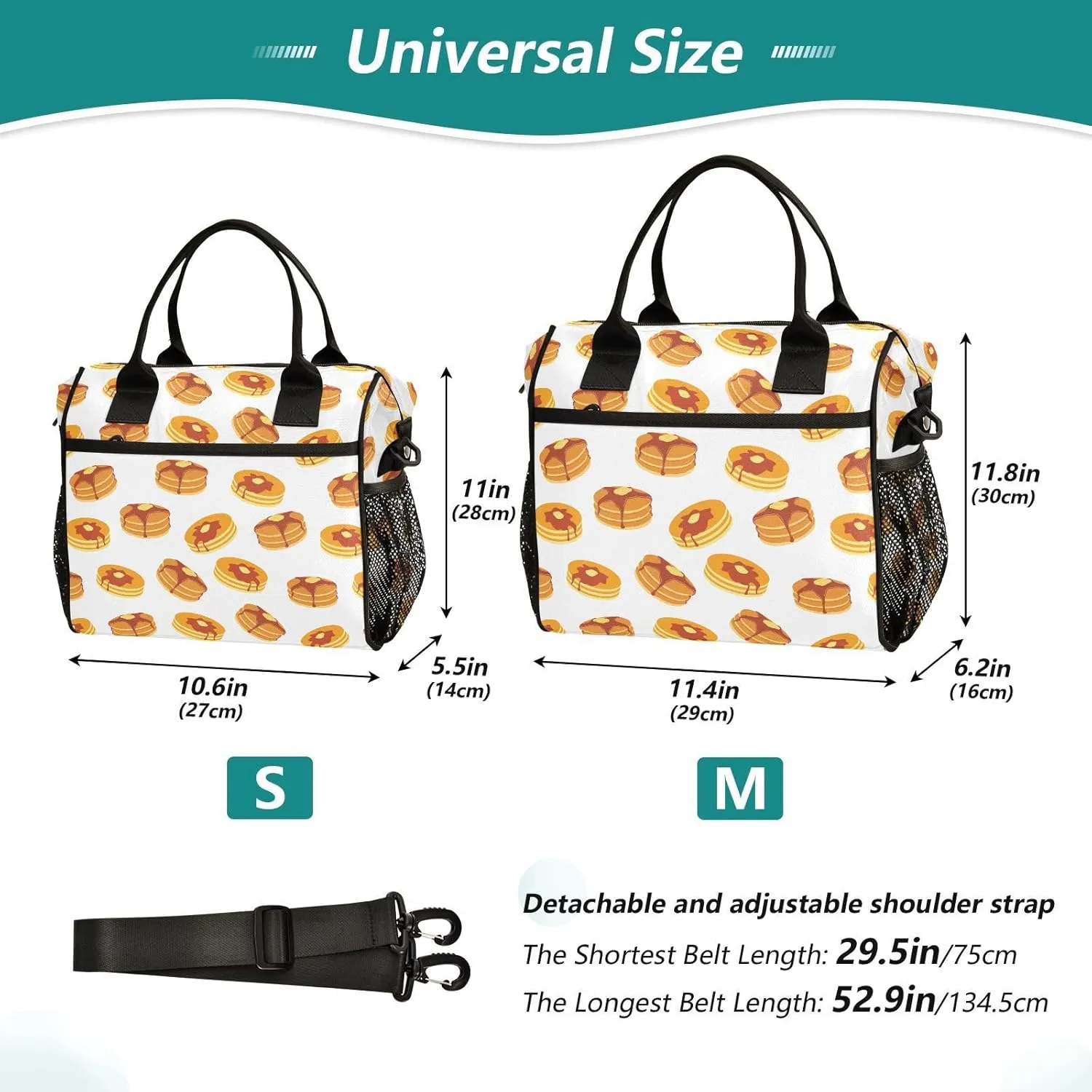 VIGTRO Sweet Butter and Maple Syrup Insulated Lunch Bag Leakproof Lunch Box for Women Men Reusable Lunch Tote Bag with Adjustable Shoulder Strap for Office Picnic Travel Size S