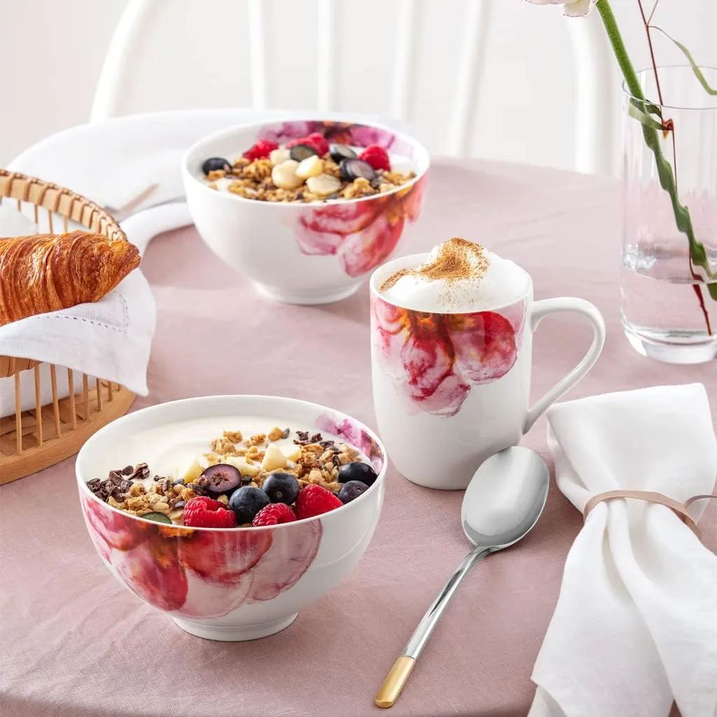 Villeroy & Boch Rose Garden Bowl, 5.5 in, Premium Porcelain, Made in Germany, White/Pink
