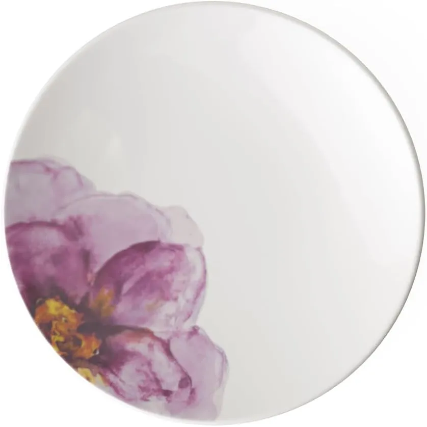 Villeroy & Boch Rose Garden Coupe Breakfast Plate, 8.25 in, Premium Porcelain, Made in Germany, White/Pink