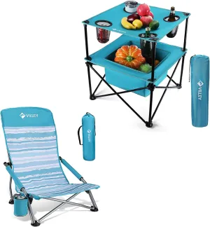 VILLEY Portable Camping Picnic Table and Low Beach Chair