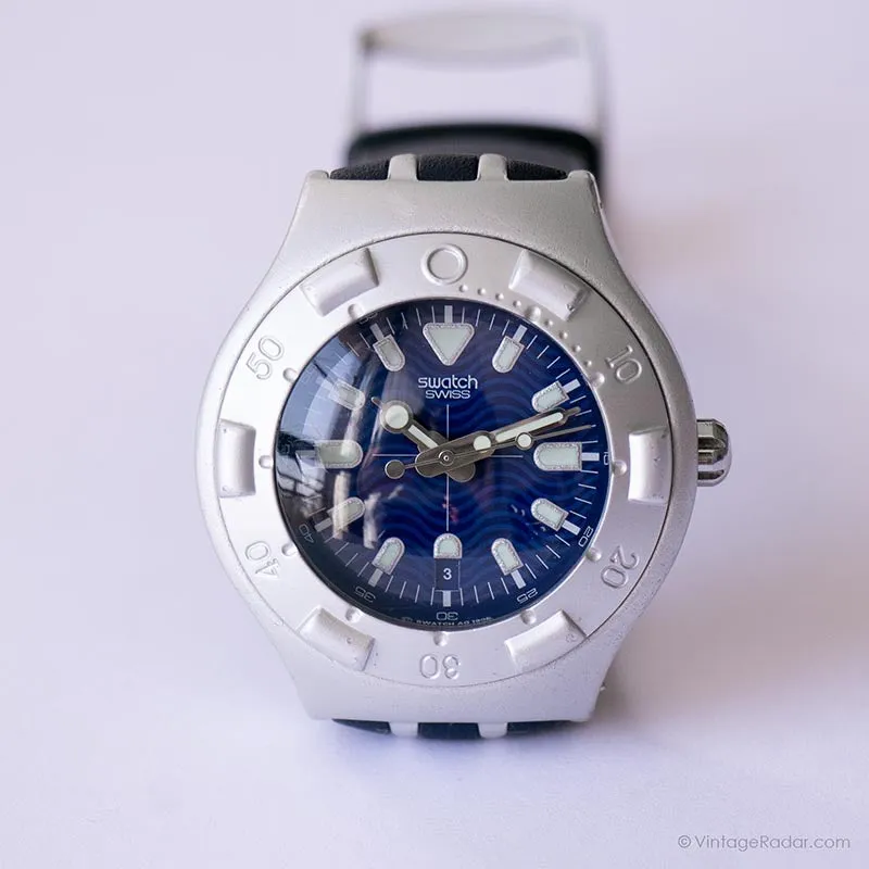 Vintage 2002 Swatch YDS4015 OPAH BLUE Watch | Silver-tone Irony Scuba