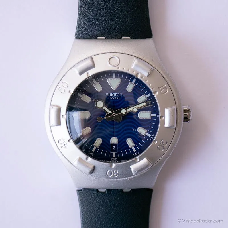 Vintage 2002 Swatch YDS4015 OPAH BLUE Watch | Silver-tone Irony Scuba