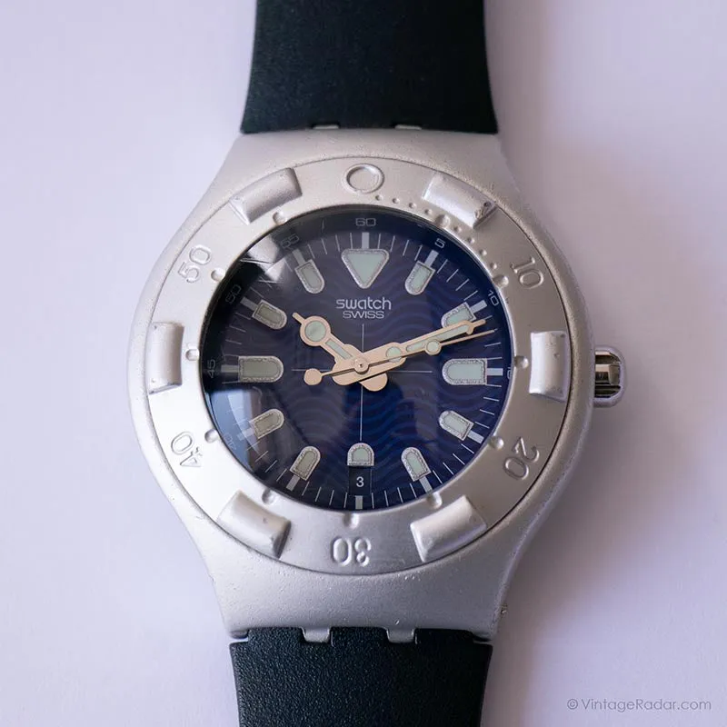 Vintage 2002 Swatch YDS4015 OPAH BLUE Watch | Silver-tone Irony Scuba