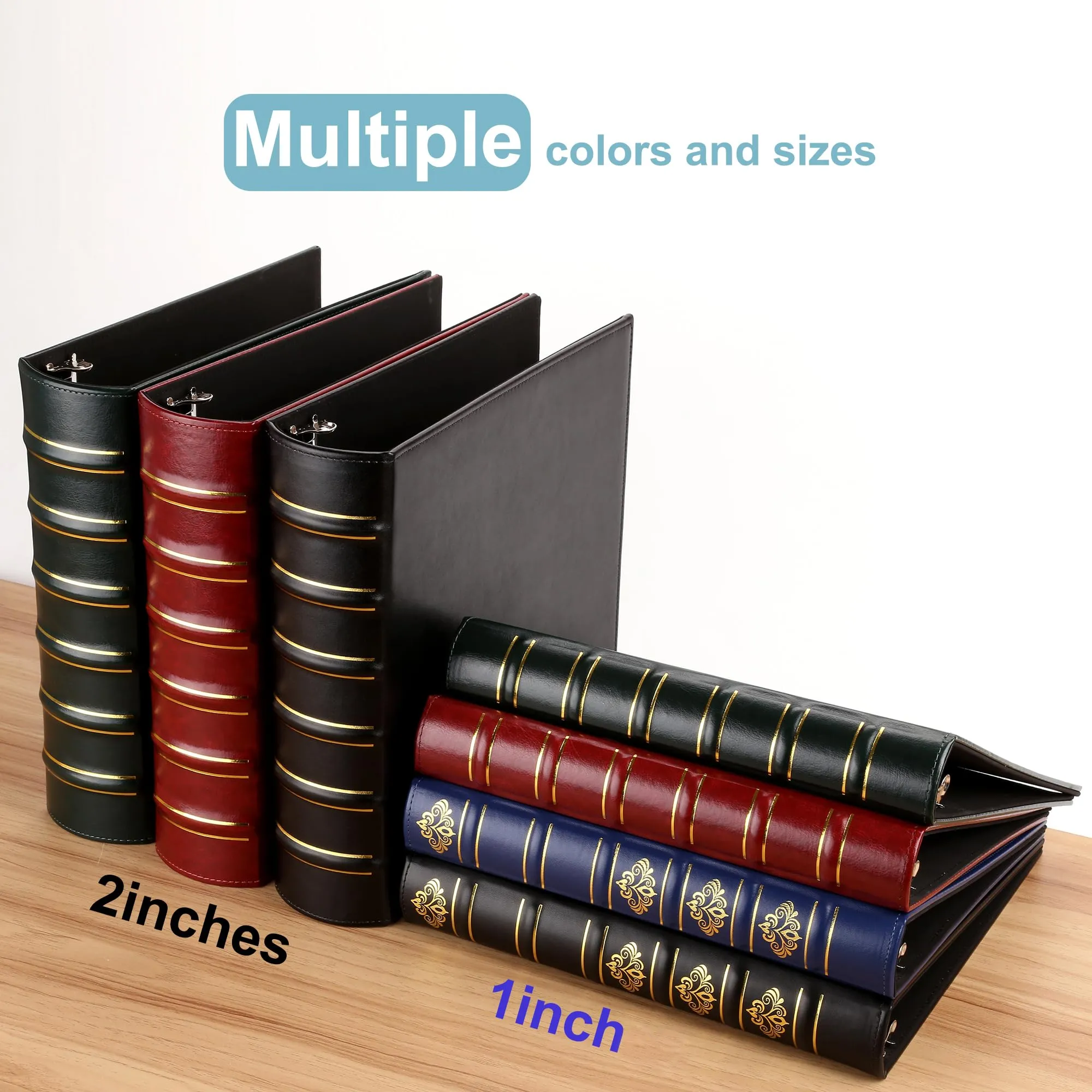 Vintage 3 Ring Binder, 2 Inch Capacity D Ring Leather Binder, Classical Collection Executive Presentation View Binder with Pocket, Professional Binder Organizer Planner (Holds 400 Sheets), Dark Red