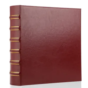 Vintage 3 Ring Binder, 2 Inch Capacity D Ring Leather Binder, Classical Collection Executive Presentation View Binder with Pocket, Professional Binder Organizer Planner (Holds 400 Sheets), Dark Red