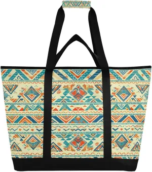 Vintage Ethnic Print Reusable Insulated Lunchbox Cooler Bag, Leakproof Kitchen Grocery Bag Collapsible Portable Cooler Tote Bag for Picnic, Camping, Office, Travel