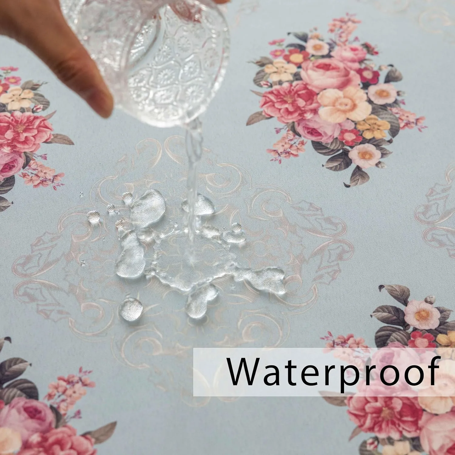 Vintage Floral Rectangle Tablecloth Shabby Chic Flower Table Cloth Spring Table Cover Waterproof for Dinner Kitchen Picnic, Light Blue, 60x84 Inches