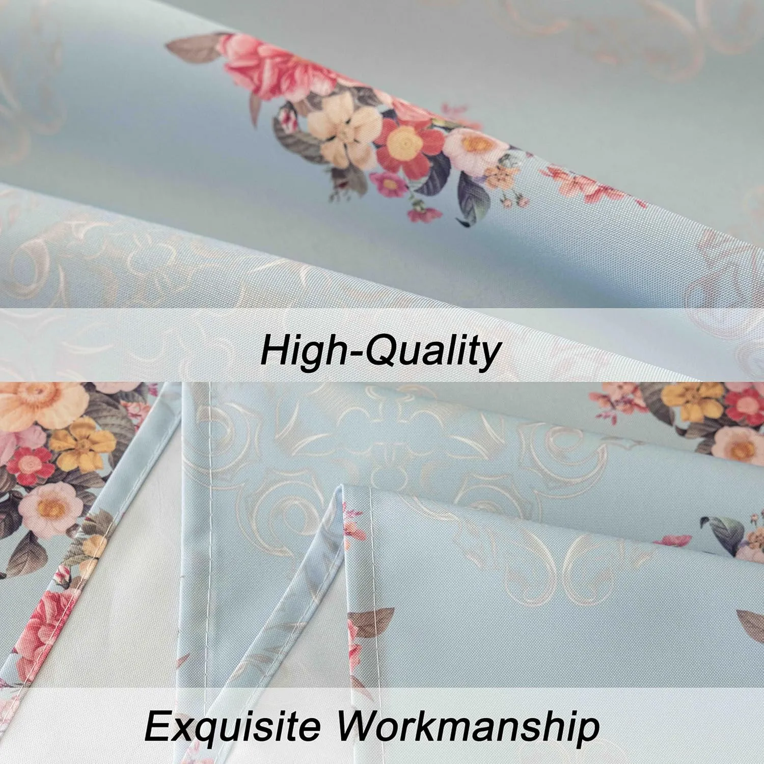 Vintage Floral Rectangle Tablecloth Shabby Chic Flower Table Cloth Spring Table Cover Waterproof for Dinner Kitchen Picnic, Light Blue, 60x84 Inches