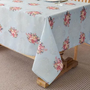 Vintage Floral Rectangle Tablecloth Shabby Chic Flower Table Cloth Spring Table Cover Waterproof for Dinner Kitchen Picnic, Light Blue, 60x84 Inches